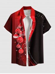Plus Size Christmas Ball Tassel Star Colorblock Print Buttons Pocket Shirt For Men -  
