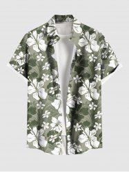 Chemise hawaïenne grande taille à imprimé feuilles d'hibiscus et boutons avec poche pour homme - Vert 6XL