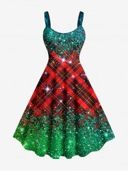 Robe débardeur grande taille à carreaux de Noël, étoiles, paillettes scintillantes, imprimé 3D - Vert XS