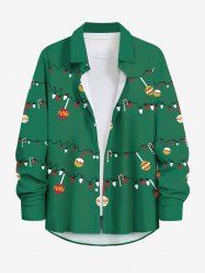 Chemise de Noël grande taille à manches longues et boutons, avec poche et imprimé bonbon et nœud papillon à rayures, pour homme - Vert 7XL