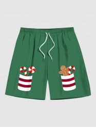 Short de plage grande taille imprimé bonbons et pain d'épices de Noël pour homme - Vert M