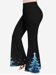 Pantalon évasé grande taille imprimé sapin de Noël flocon de neige paillettes 3D - Noir XS