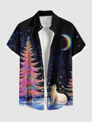 Chemise à boutons et poches pour homme, grande taille, motif sapin de Noël, chat, lune, galaxie, paillettes colorées - Noir S
