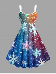 Plus Size Ombre Christmas Snowflake Print A Line Tank Dress - Bleu Ciel 3X