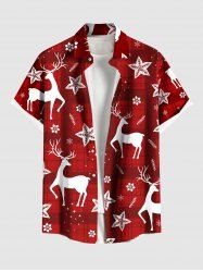 Chemise de Noël grande taille à carreaux et imprimé fleurs d'élan avec poches boutonnées pour homme - Rouge S
