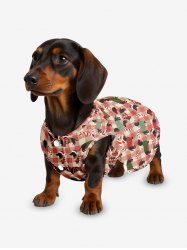 Pet's Christmas Hat Dog Candy Plaid Print Button Dress -  