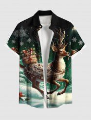 Chemise grande taille pour homme avec imprimé sapin de Noël, élan et flocons de neige, motif dégradé et poche boutonnée. - Vert 4XL