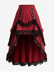 Gothic Plus Size Buttons Lace Trim High Low Asymmetric Skirt -  