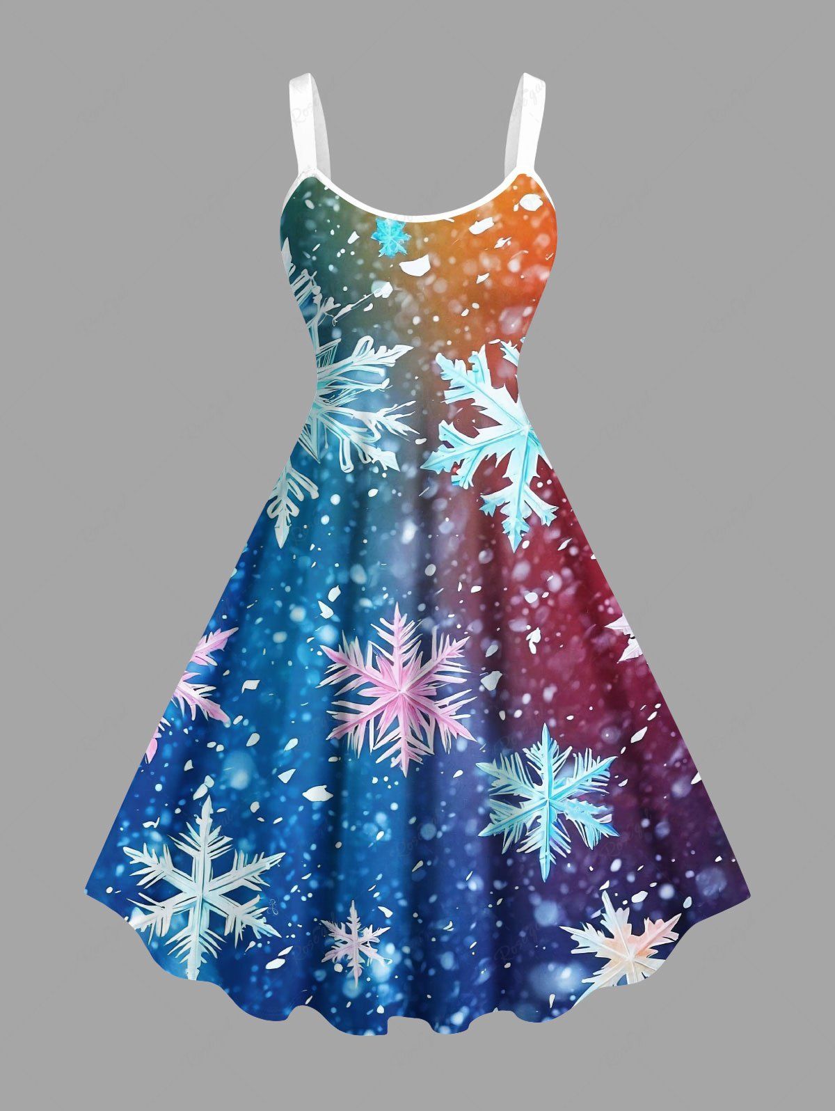 Robe débardeur trapèze grande taille à imprimé flocons de neige ombrés de Noël Bleu Ciel 5X