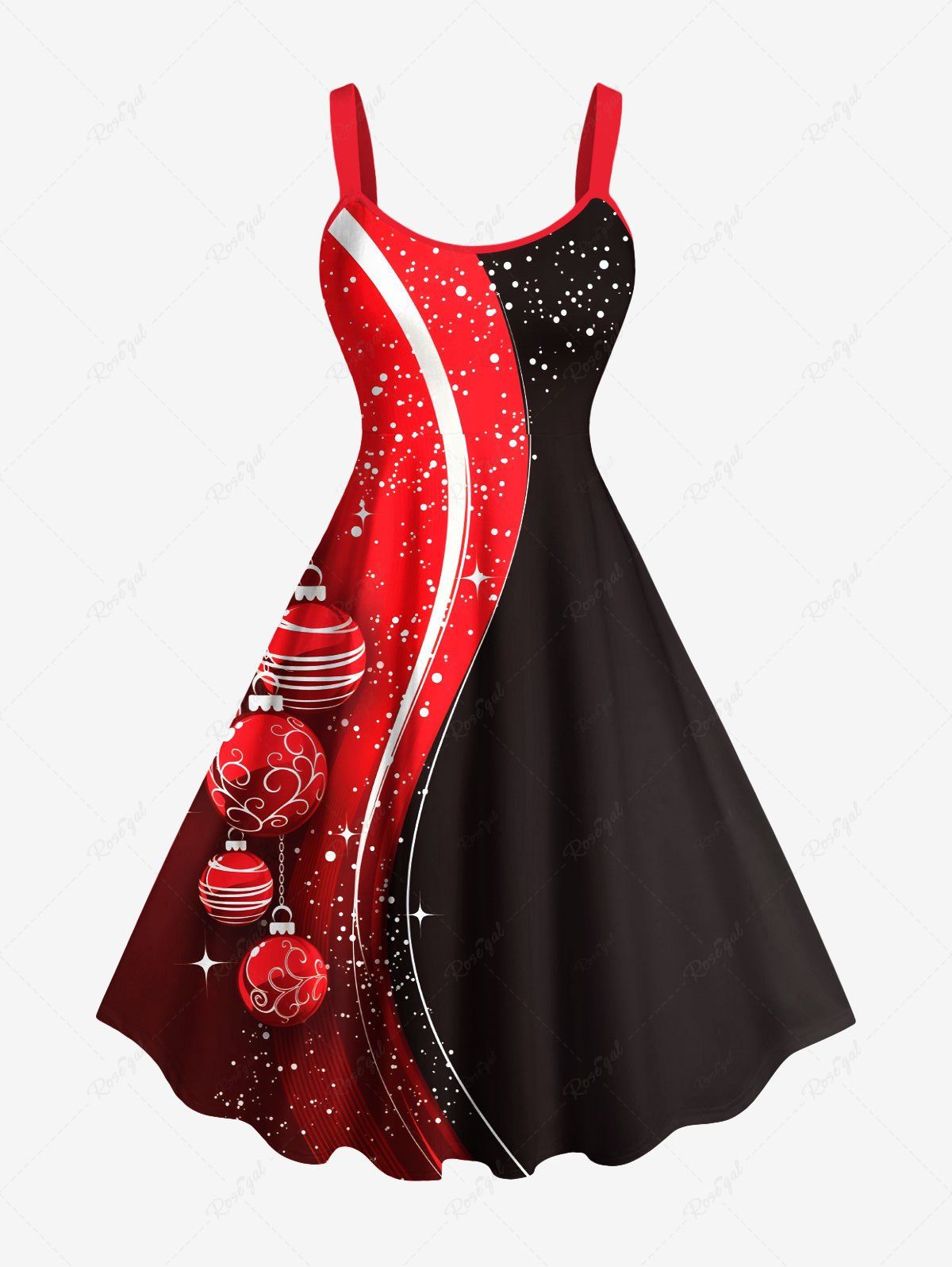 New Plus Size Christmas Ball Tassel Star Colorblock Print Tank Dress  
