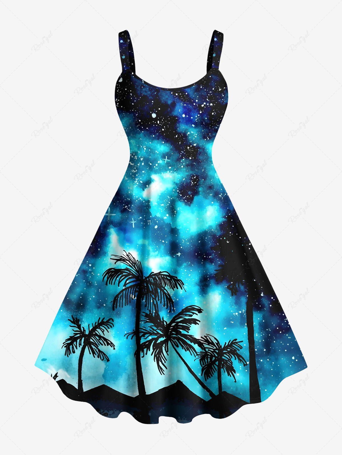 Robe débardeur hawaïenne grande taille à imprimé cocotier et étoiles Galaxy Noir XXS