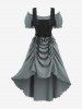 Plus Size Medieval Renaissance Lace Up Ruffles Ruched Cinched High Low Crepe Midi Dress -  