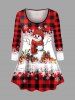 Christmas Gift Snowflake Snowman Plaid Print Long Sleeves T-shirt and Flare Pants Plus Size Matching Set -  