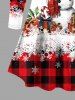 Christmas Gift Snowflake Snowman Plaid Print Long Sleeves T-shirt and Flare Pants Plus Size Matching Set -  