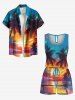 Ensemble chemise et barboteuse hawaïennes assorties, grande taille, tenue de plage, imprimé cocotier, nuage marin, pour couples - Vert 