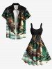 Plus Size Christmas Tree Elk Snowflake Gift Print Ombre A Line Dress -  