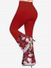 Pantalon évasé grande taille à imprimé flocon de neige, bonhomme de neige, fleurs et bonbons - Rouge 2X