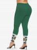 Plus Size Christmas Snowman Holly Printed Skinny Leggings -  