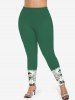 Leggings skinny grande taille à imprimé bonhomme de neige et houx de Noël - Vert 5X