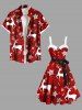 Plus Size Christmas Elk Flower Plaid Print Button A Line Dress with Removable Belt -  