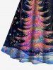 Plus Size Colorful Glitter Christmas Tree Cat Moon Galaxy Print Scalloped Neck A Line Dress with Removable Belt -  