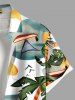 Plus Size Coconut Tree Seascape Bird Print Hawaii Button Pocket Shirt For Men -  