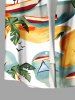 Plus Size Coconut Tree Seascape Bird Print Hawaii Button Pocket Shirt For Men -  