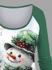 Plus Size Christmas Snowman Holly Print Long Sleeves Women T-shirt -  