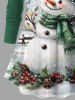 Plus Size Christmas Snowman Holly Print Long Sleeves Women T-shirt -  