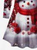 T-shirt de Noël grande taille à manches longues pour femme, imprimé flocon de neige, bonhomme de neige, fleurs et bonbons - Rouge XS