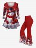 Plus Size Christmas Snowflake Snowman Flower Candy Print Long Sleeves Women T-shirt -  