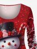 Plus Size Christmas Snowflake Snowman Flower Candy Print Long Sleeves Women T-shirt -  