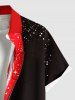 Plus Size Christmas Ball Tassel Star Colorblock Print Buttons Pocket Shirt For Men -  