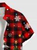 Chemise grande taille à imprimé écossais, sapin de Noël, bonhomme de neige, flocon de neige, boutons et poche pour homme - Rouge 4XL