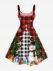 Plus Size Christmas Tree Snowman Snowflake Plaid Print Tank Dress -  