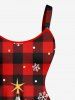 Plus Size Christmas Tree Snowman Snowflake Plaid Print Tank Dress -  