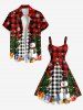 Plus Size Christmas Tree Snowman Snowflake Plaid Print Tank Dress -  