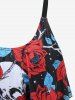 Plus Size Skull Flowers Print Crisscross Straps Ruched Bottom Tankini Swimsuit -  
