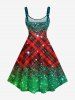 Robe débardeur grande taille à carreaux de Noël, étoiles, paillettes scintillantes, imprimé 3D - Vert 3X