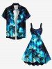 Plus Size Galaxy Star Coconut Tree Print Hawaii Tank Dress -  