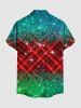 Plus Size Christmas Plaid Star Sparkling Sequin Glitter 3D Print Buttons Pocket Shirt For Men -  