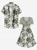 Plus Size Hibiscus Flowers Leaf Print Cinched Hawaii Dress -  