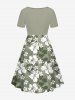 Robe hawaïenne cintrée grande taille à imprimé feuilles et fleurs d'hibiscus - Vert clair M