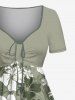Robe hawaïenne cintrée grande taille à imprimé feuilles et fleurs d'hibiscus - Vert clair M