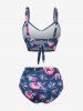 Plus Size Flower Print Crossover Cinched Tankini Swimsuit (Adjustable Shoulder Strap) - Bleu Marine 3X | US 22-24