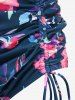 Plus Size Flower Print Crossover Cinched Tankini Swimsuit (Adjustable Shoulder Strap) - Bleu Marine 3X | US 22-24
