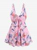 Maillot de bain tankini grande taille à imprimé floral tropical et hibiscus, style hawaïen, jambes courtes (bretelles réglables) - Rose clair 1X | US 14-16