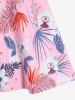 Plus Size Tropical Leaf Hibiscus Flower Print Hawaii Tied Boyleg Tankini Swimsuit (Adjustable Shoulder Strap) -  