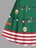 Robe vintage grande taille à imprimé bonbon lumineux de Noël, nœud papillon et rayures - Vert XS