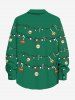 Chemise de Noël grande taille à manches longues et boutons, avec poche et imprimé bonbon et nœud papillon à rayures, pour homme - Vert M